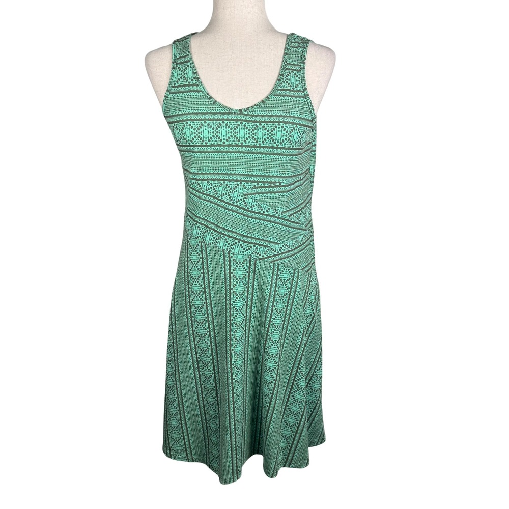 prAna Geometric Print Dress Womens Small Green Polyester Stretch Boho Casual
